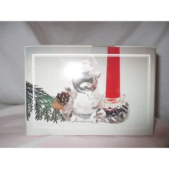 Teddy Bear Christmas Tapered Candle holder Holiday Décor clear glass - Picture 2 of 7